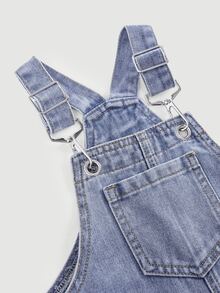 Overall Denim Biru Motif Hati Merah Muda untuk Anak Perempuan, Model Cowgirl Musim Dingin - Biru - View 4