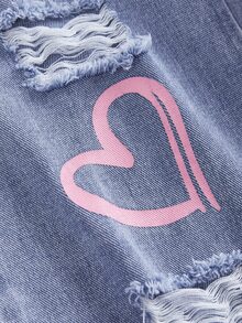 Overall Denim Biru Motif Hati Merah Muda untuk Anak Perempuan, Model Cowgirl Musim Dingin - Biru - View 5
