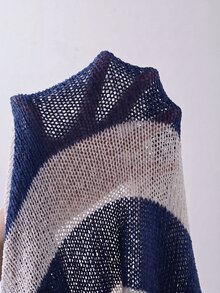 Solivie 女款條紋露肩寬鬆休閒毛衣 - 藏蓝色 - 查看 4