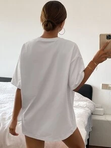 Livesso 女式圆领 T 恤，印花设计，正面系带，日常休闲时尚图案 T 恤 - 白色 - 查看 4