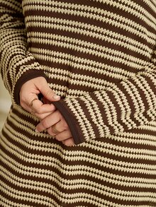 Rosumi Women's Plus Size Coffee Brown Knit Jacquard Striped Loose Fit Autumn/Winter Long Dress Fall - Multicolor - View 4