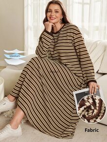Rosumi Women's Plus Size Coffee Brown Knit Jacquard Striped Loose Fit Autumn/Winter Long Dress Fall - Multicolor - View 1