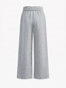 Kids Tween Girl Knitted Light Gray Loose Casual Versatile Drawstring Pocket Wide Leg Sweatpants - Multicolor - View 7