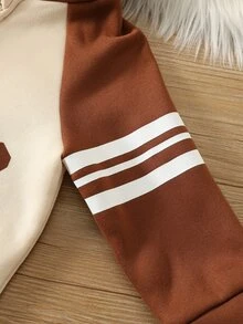SHEIN 中性新生兒嬰兒男/女童、幼兒秋冬保暖內裡加厚拼色拼接連帽連身衣，嬰兒冬季連身衣 - 藏蓝色 - 查看 6