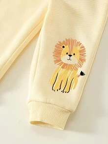 SHEIN 中性嬰兒男/女童 2件組秋冬保暖內裡加厚休閒可愛動物圖案黃色運動衫套裝 嬰兒冬季穿搭套裝聖誕 - 黃色 - 查看 6
