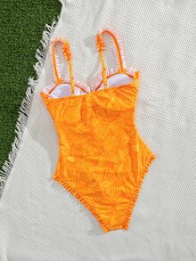 Swim Vcay 夏季度假性感前中镂空荷叶边细肩带女士连体泳衣 - 橘色 - 查看 7