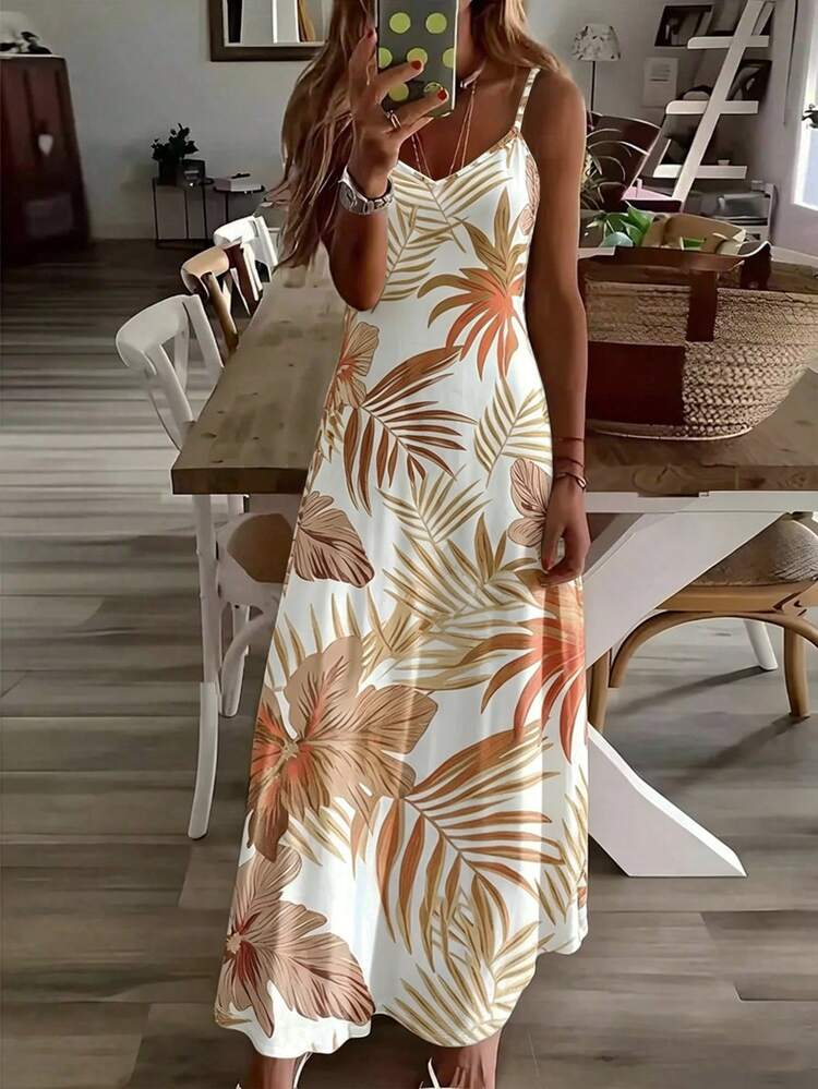 Selamara Women's Casual Tropical Vacation Plant Printed Sleeveless Dress Beach Vacation White Summer - Multicolor - View 3