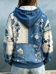 Selamara 女款花卉印花落肩長袖休閒抽繩運動衫 - 彩色 - 查看 2