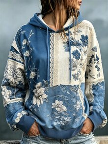 Selamara 女款花卉印花落肩長袖休閒抽繩運動衫 - 彩色 - 查看 3