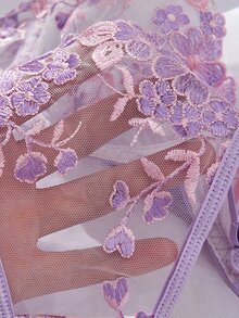 Crystal Vow 2 件套女士网眼刺绣内衣套装 - 淡紫色 - 查看 5
