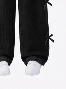 Girls' Jumpsuit, Fleece, Fall Clothes, Fall, All-Season New Style, Fashion Casual, Black, Decorated With Black Bowknot Autumn Winter - Black - View 5