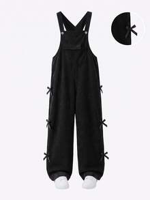 Girls' Jumpsuit, Fleece, Fall Clothes, Fall, All-Season New Style, Fashion Casual, Black, Decorated With Black Bowknot Autumn Winter - Black - View 7