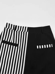 GlowEve CURVE Plus Size Women's Spring/Summer Minimalist Fashion Business Black & White Striped Patchwork A-Line Skirt, Versatile For Business, Commuting, Shopping And Daily Wear - Black and White - View 4