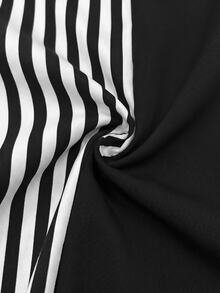 GlowEve CURVE Plus Size Women's Spring/Summer Minimalist Fashion Business Black & White Striped Patchwork A-Line Skirt, Versatile For Business, Commuting, Shopping And Daily Wear - Black and White - View 5