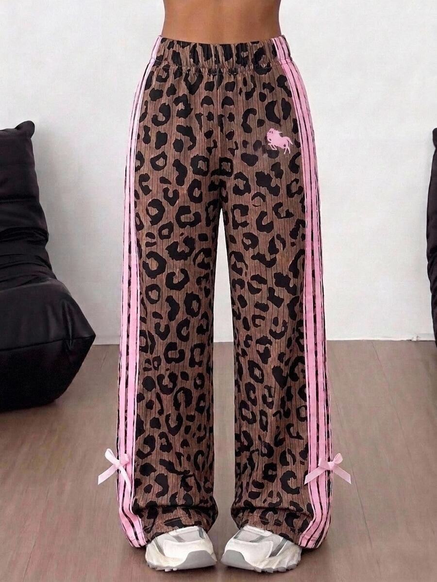 SHEIN Celana Panjang Olahraga Kasual Motif Leopard untuk Remaja Perempuan Musim Gugur/Dingin