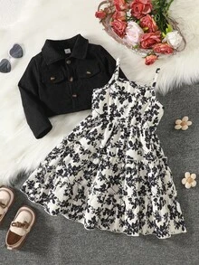 SHEIN Elladie kids 年輕女孩外套套裝 - 黑色 - 查看 6