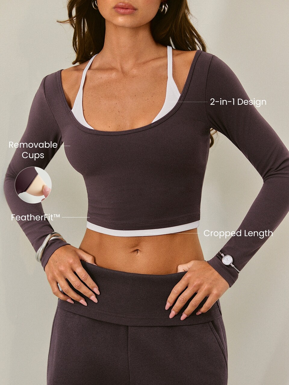 Cozy Street Collection FeatherFit™ Frosty Glow Color-Block 2-In-1 T-Shirt With Removable Cups Daily Casual Fall Winter Wear