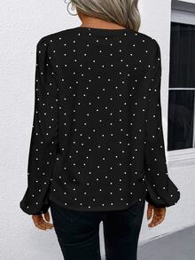 Medorina Women's Casual Elegant Polka Dot Shirt, Suitable For Autumn/Winter, Teachers' Day Office Work Black And White Polka Dot - Multicolor - View 3