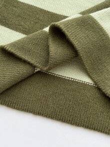 Elamini Women's Autumn/Winter Striped Colorblock Button Placket Fitted Flared Sleeve Casual Knit Sweater - Army Green - View 8