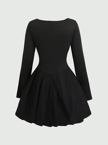 SHEIN Tween Girls Black Spaghetti Strap Dress With Built-In Shorts - Black - View 6