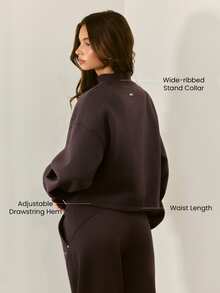 GLOWMODE Cozy Street Collection Everyday Fleece Whole Lotta Cozy 寬螺紋立領運動衫，可調式下擺，日常休閒秋冬穿著 - 棕色 - 查看 2