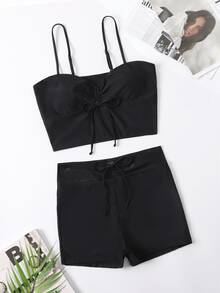 Vaytide Summer Beach Knot Front Shorts Bikini - Black - View 8