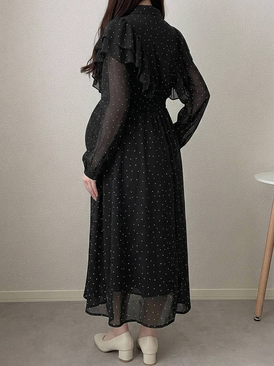 Polka Dot Loose Umbrella Skirt Shirt Dress With Ruffle Trim Long Sleeve Casual Vacation Daily Spring Autumn Maternity Dress