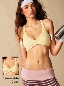 VARSIVA Women Minimalist Solid Color Seamless Sports Activewear Top Bra - Yellow - View 12