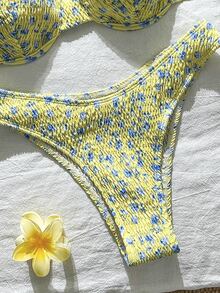 SHEIN Swim 碎花比基尼套装，适合海滩度假 - 淡黃色 - 查看 5
