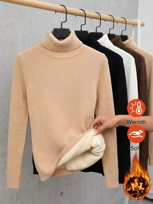 SHEIN Clasi Women's Fashion Versatile High Neck Long Sleeve Sweater For Daily Wear - Brown - View 7