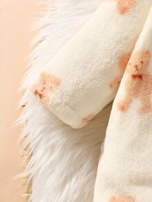 SHEIN 新生女嬰連身衣 日常休閒可愛 親子款 棕色與白色波點熊圖案 長袖連帽連身褲 附腳 3D蝴蝶結 毛絨 - 米色 - 查看 8