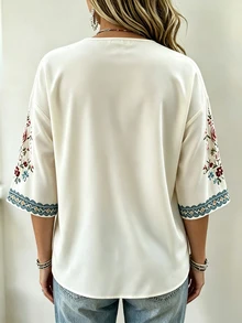 Selamara Women's Fashion Vintage V-Neck Floral Print Blouse - Multicolor - View 2