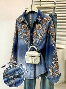Bytebia Bytebia Vintage American Floral Print Women Loose Button-Up Long Sleeve Shirt - Multicolor - View 5