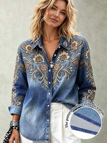 Bytebia Bytebia Vintage American Floral Print Women Loose Button-Up Long Sleeve Shirt - Multicolor - View 1