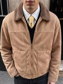 HIMLAND 男士休閒 80 年代復古商務休閒街頭風梭織翻領夾克，適合日常穿著、度假，棕色，秋冬季萬聖節 - 棕色 - 查看 6