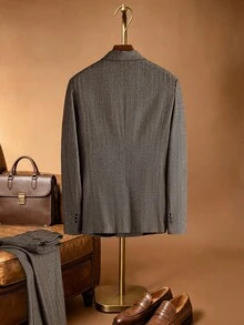 Core Aspect Men's Fashion Commuter Double-Breasted Blazer & Pants Suit Set, Formal, Old Money - Camel - View 2