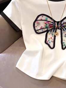 1pc Girls' Summer New Round Neck Floral Print Short Sleeve Loose Simple Versatile T-Shirt - Multicolor - View 3