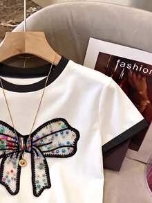 1pc Girls' Summer New Round Neck Floral Print Short Sleeve Loose Simple Versatile T-Shirt - Multicolor - View 4