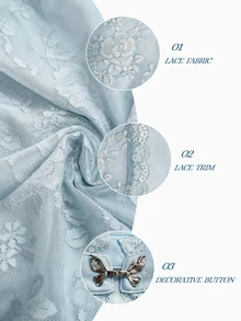 Modelyn Lady's Two-Piece Regular New Style Lace Shawl Top And Matching Lace Fitted Dress With Metal Button Decoration On The Trumpet Sleeves - Blue - View 9