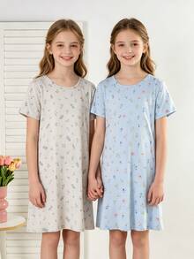 Tween Girl Ditsy Floral Dress Loungewear - Multicolor - View 5
