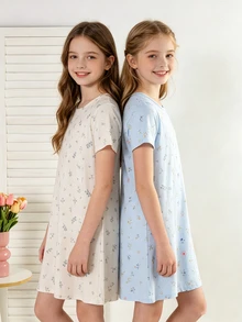 Tween Girl Ditsy Floral Dress Loungewear - Multicolor - View 7