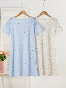 Tween Girl Ditsy Floral Dress Loungewear - Multicolor - View 3