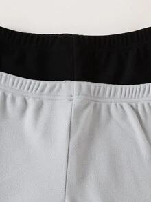 SHEIN 4件組女童極簡休閒寬鬆黑白抓絨長袖上衣與長褲睡衣套裝，秋冬家庭校園灰色 - 彩色 - 查看 7