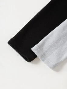 SHEIN 4件組女童極簡休閒寬鬆黑白抓絨長袖上衣與長褲睡衣套裝，秋冬家庭校園灰色 - 彩色 - 查看 4