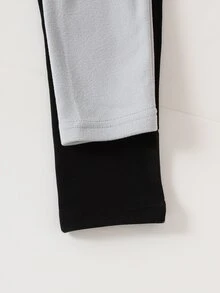 SHEIN 4件組女童極簡休閒寬鬆黑白抓絨長袖上衣與長褲睡衣套裝，秋冬家庭校園灰色 - 彩色 - 查看 8