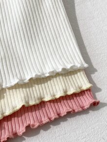 6pcs/Set Autumn/Winter Girls Toddler Ribbed Knit Round Neck Tank Top And Shorts Set, White Pink Apricot Multi-Color Casual Base Layer Underwear - Multicolor - View 8