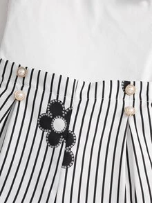 SHEIN Tween Girl 3D Flower Decor T-Shirt And Striped Shorts Casual Everyday Set - Multicolor - View 7