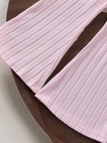 طقم هودي وسويت شيرت مخطط للبنات الصغيرات، أسلوب الخريف، المدرسة، هودي بياقة مخططة وأكمام طويلة باللون الوردي - وردي - مشاهدة 7