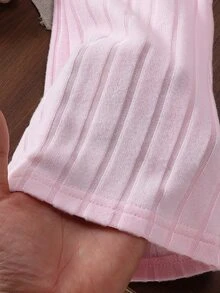 طقم هودي وسويت شيرت مخطط للبنات الصغيرات، أسلوب الخريف، المدرسة، هودي بياقة مخططة وأكمام طويلة باللون الوردي - وردي - مشاهدة 4