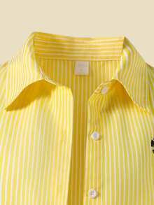 SHEIN 3 PiecesTeenage Outfit: Yellow Striped Shirt, White Printed Top, And Loose Yellow Striped Pants, Casual Commuting Wear Autumn Birthday Beach - Multicolor - View 4